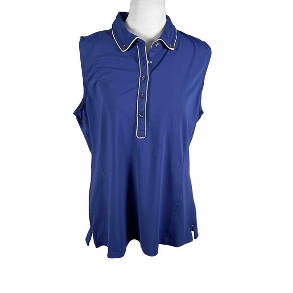 Fairway and Greene Blue Golf Sleeveless Tank Polo Shirt Top Large Stretch Casual - Picture 1 of 6